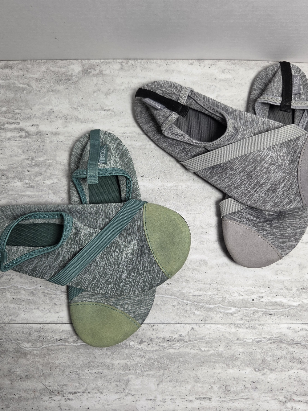 Fitkicks Two-Pair Stretch Ballet Flats with Cross Strap - Grey & Teal
